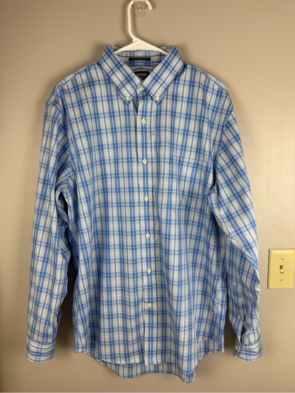 Lands End Men’s Blue Plaid Tailored Fit Long Sleeve Button Up Shirt SZ 16 1/2-35 - Picture 2 of 8